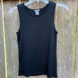 ANN TAYLOR black sleeveless knit tank top silver sparkle festive holiday evening
